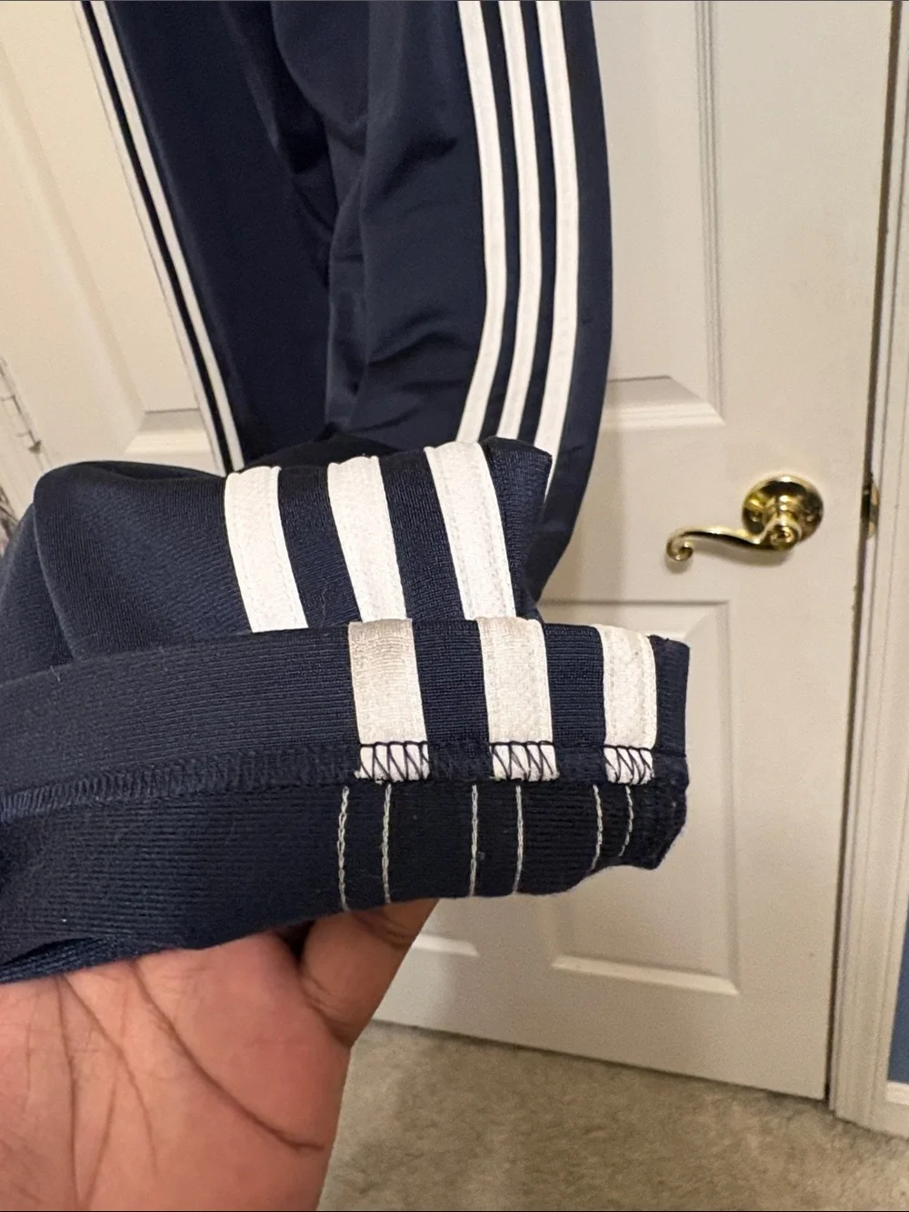 Adidas Navy Athletic Track Pants with 3 Stripes